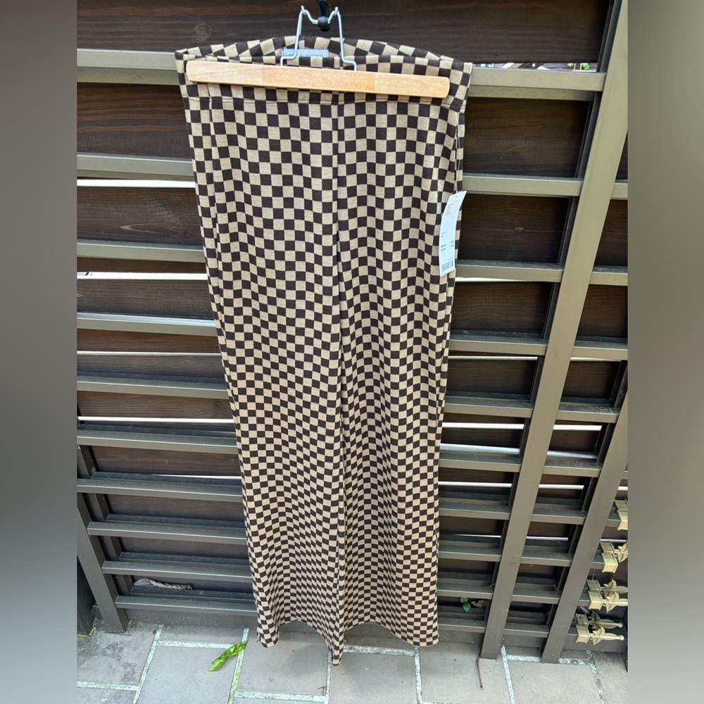 Urban Outfitters Women's Brown and Cream Checkerboard Trousers, Size M, New